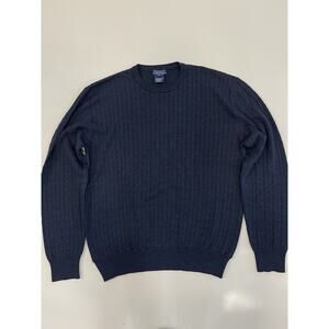 Façonnable Merino Wool Crew Neck Men Sweater Size LT Color Blue Made In Italy